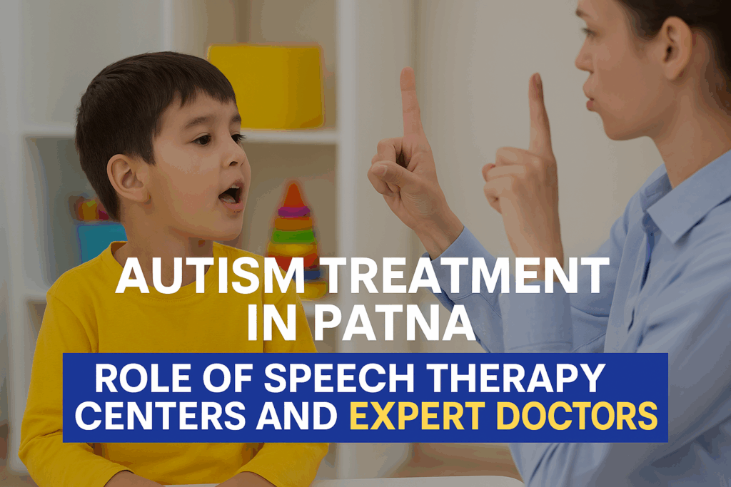 Speech therapy center in Patna - Professional therapist working with child with autism using communication cards and educational tools