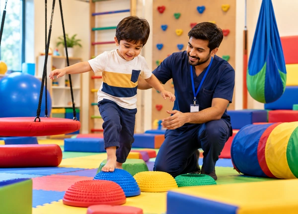 Sensory integration therapy in sensory gym at Rehab for Autism and ADHD Patna